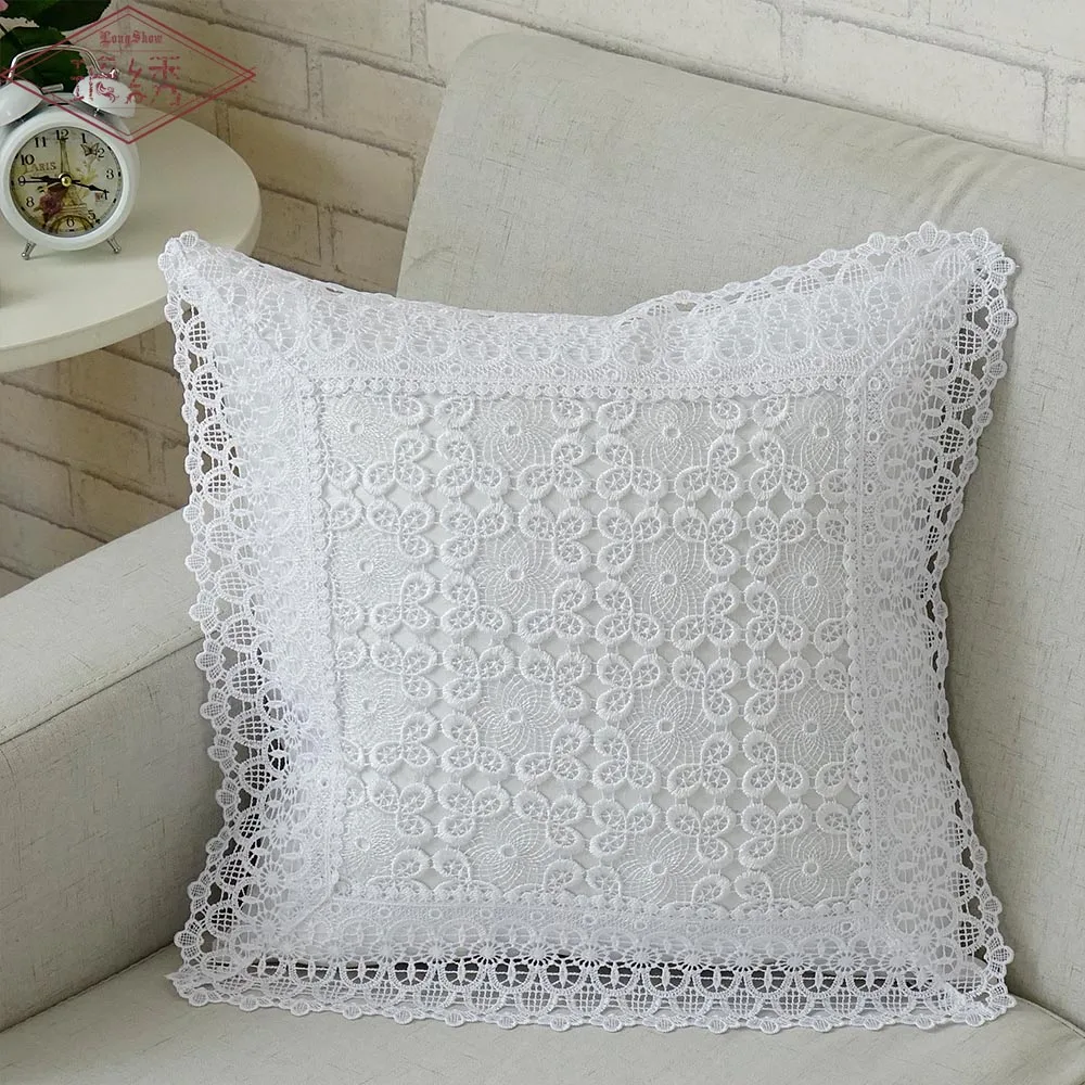 

Free Shipping 1Pcs 100% Polyester Thick Slubbed Cloth 45x45cm Square White Color Pillow Case With Embroidered Plaid