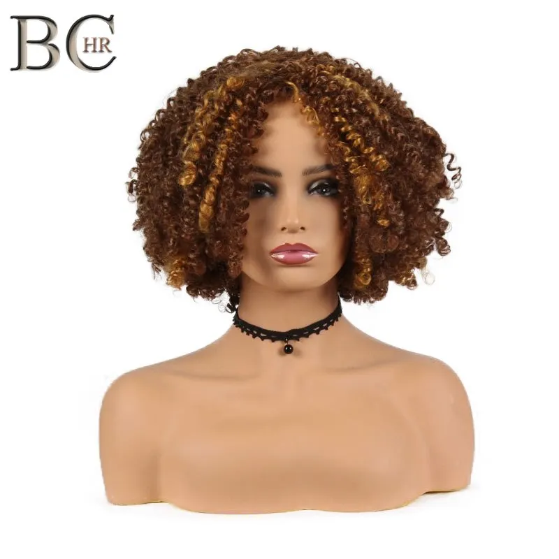 

BCHR Short Wig Afro Kinky Curly Synthetic Wigs for Black Women Ombre Brown Blonde Wig for Daily