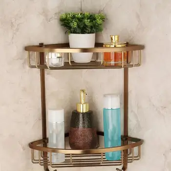

Wall Mounted Antique Finish Aluminum Bathroom Shower Shampoo Shelf Basket Holder Fashion Double Layer