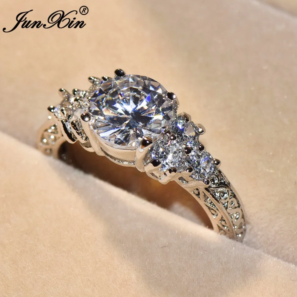 JUNXIN 8mm Male Female Small Round Ring Luxury White Gold Couple Ring Fashion Jewelry Vintage Wedding Rings For Men And Women