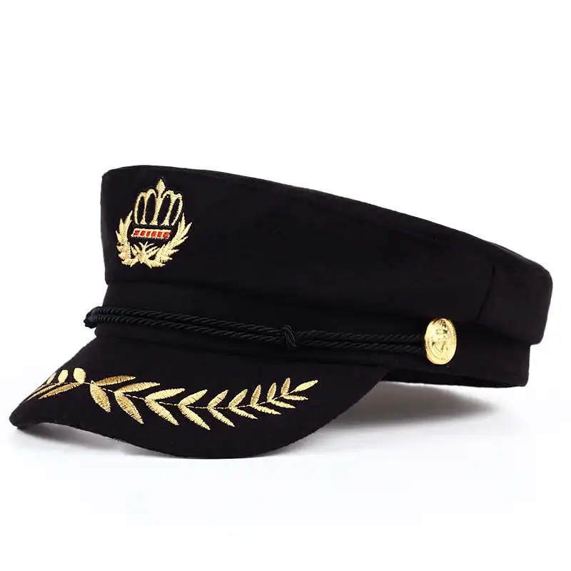 Высококачественная Студенческая Кепка для мужчин и женщин, Кадетская шапка, темно-синяя тактическая шерстяная плоская верхняя черная армейская Морячка, унисекс Ретро берет, восьмиугольная кепка - Цвет: Черный