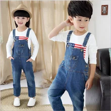 High quality New Autumn children boys and girls denim overall cotton pocket kids jean jumpsuit pants