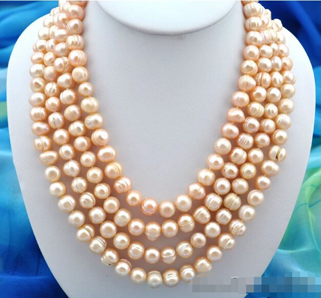

FREE shipping4row 22" 12mm baroque pink freshwater pearl necklace