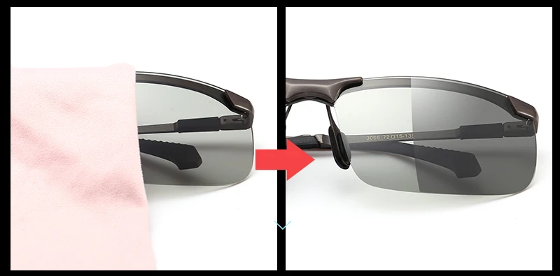 2018 brand Photochromic Sunglasses Men Polarized Chameleon Discoloration Sun glasses for men fashion rimless square sunglasses 7