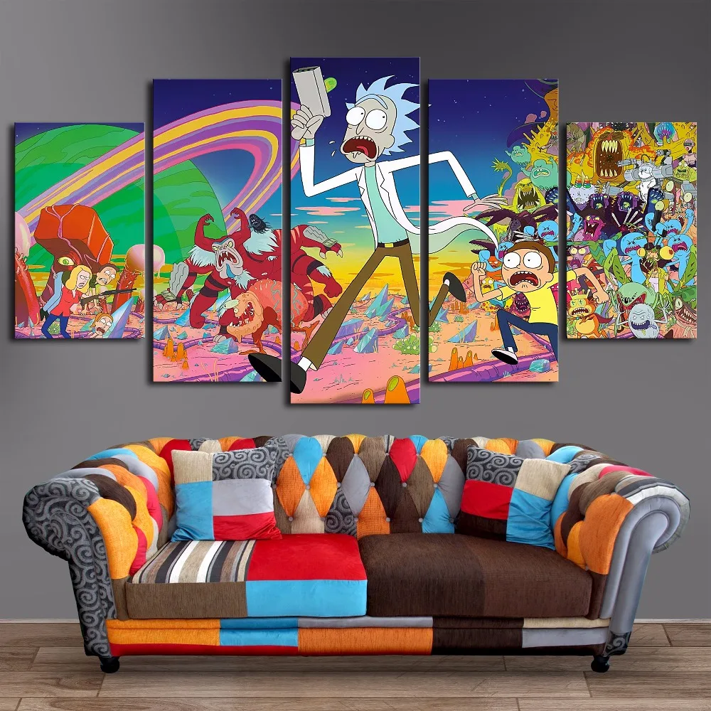 5 Panels Canvas Painting rick and morty poster Wall Art Painting wall