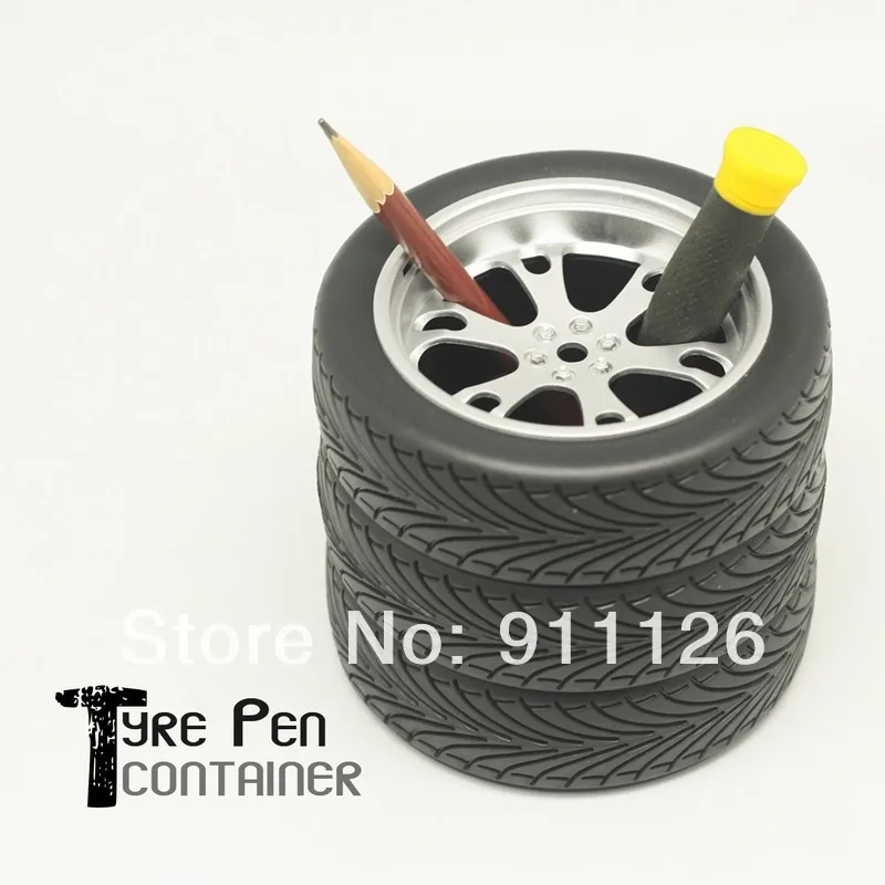 Free shipping 2014 New Design Car Tyre Pen Container Creative Mini Tire