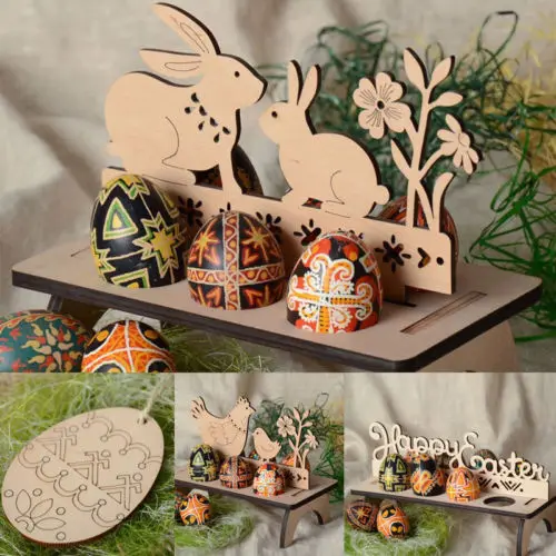 

Hot Wooden Creative Easter Egg Shelves Egg Stand Rack Bunny Pattern Easter DIY Decoration