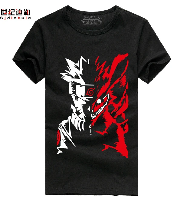 Футболка с Наруто SASUKE лист облака Akatsuki FOX KYUBI девять хвостов хлопковая