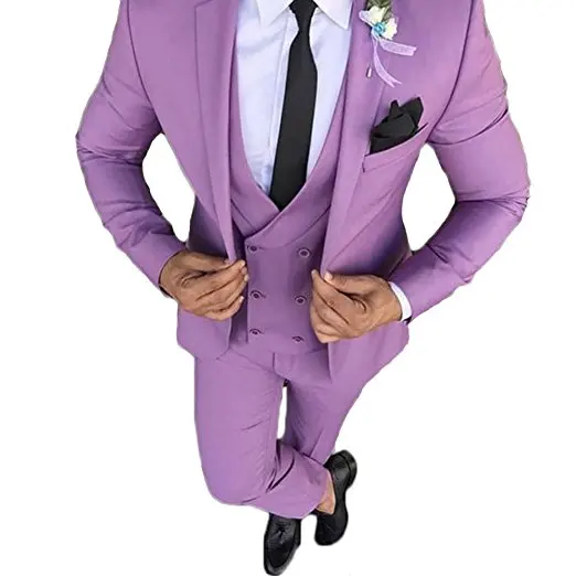 

Customize Groomsmen Notch Lapel Groom Tuxedos Purple Men Suits Wedding Best Man Blazer (Jacket+Pants+Vest+Tie) Z435