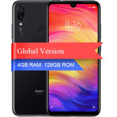 Мобильный телефон Xiaomi Redmi Note 7 с глобальной версией, 4 Гб, 128 ГБ, Восьмиядерный процессор Snapdragon 660, 4000 мАч, 6,3 дюйма, 2340*1080, 48MP+ 5MP, мобильный телефон - Цвет: Black 4GB 128GB