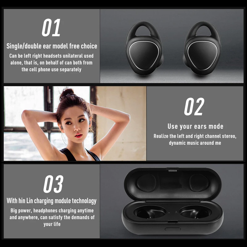 TWS Bluetooth Headset Stereo Bass Sport Headset Sports Music Headphones Wireless Stereo Bluetooth Headset For Android Phones