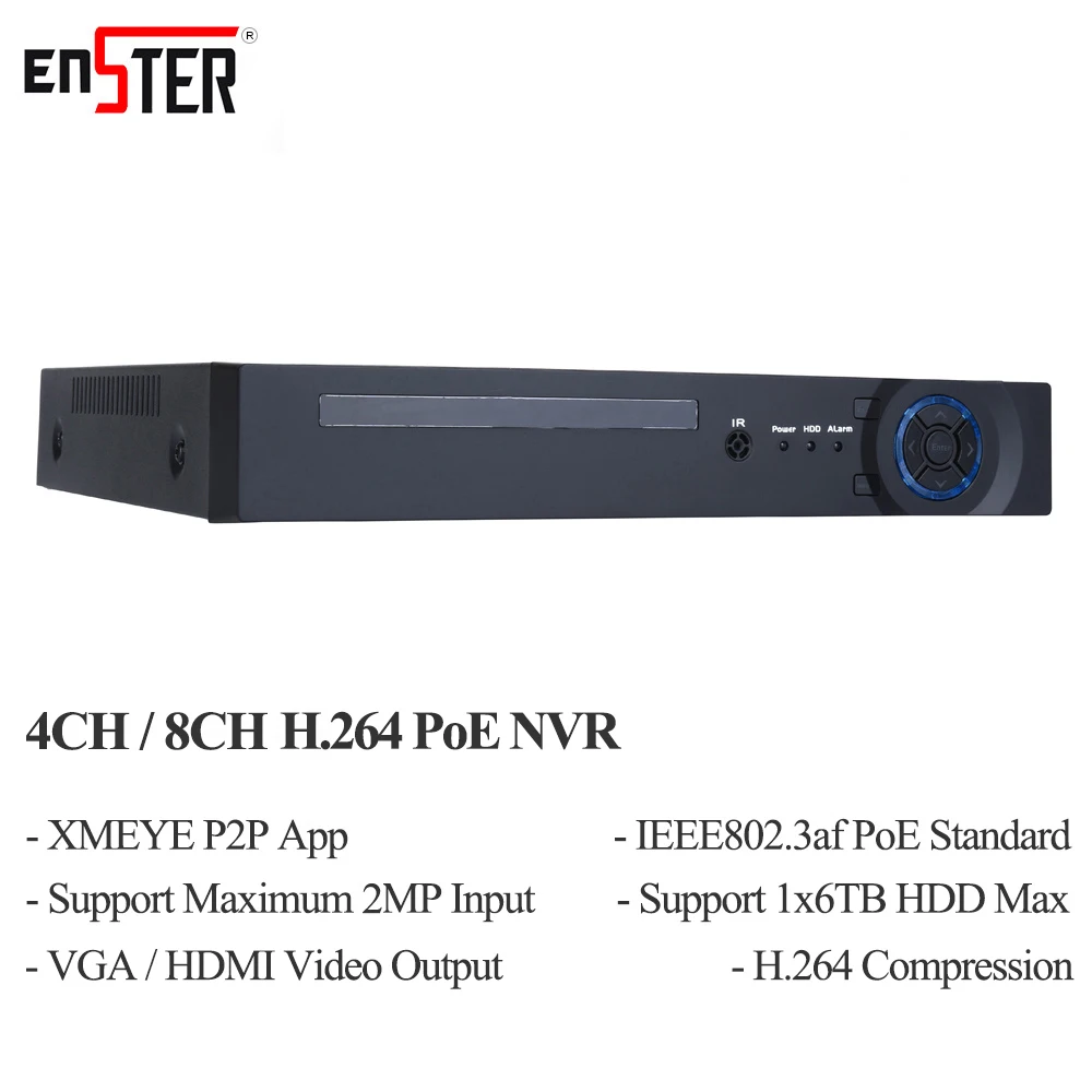 Сетевой видеорегистратор ENSTER 48 В 4 канала 8 каналов 1080P PoE Поддержка питания IEEE802.3af