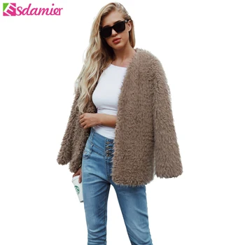 

ESDAMIER Elegant Faux Fur Coat Women 2018 Long Sleeve Thicken Warm Winter Jackets Coats Fashion Streetwear Cardigans 4 Colors