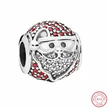 Рождество сверкающий веселый бусы Santa шипованных Красный CZ DIY Fit PANDORA талисманы Серебро 925 для женщин ювелирных изделий FL630