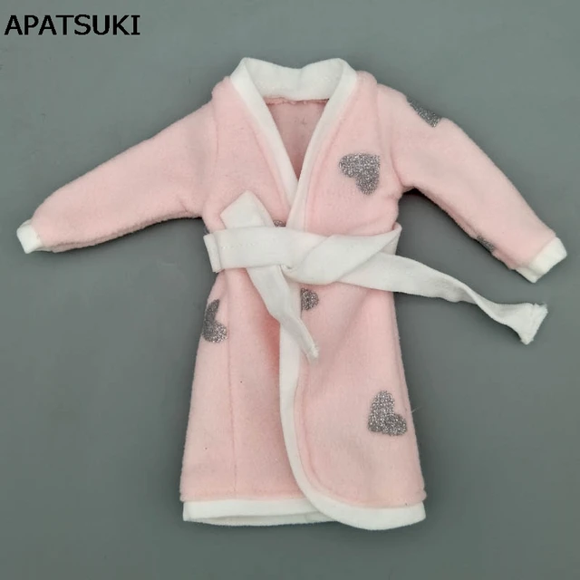 Pink Gray Heart Bathrobe For Barbie Doll Bathroom Suits Winter Pajama