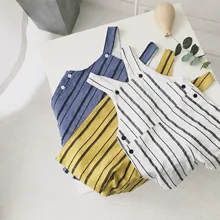 Новинка; Модная одежда для маленьких девочек; комбинезон в полоску без рукавов с оборками; цельнокроеная одежда