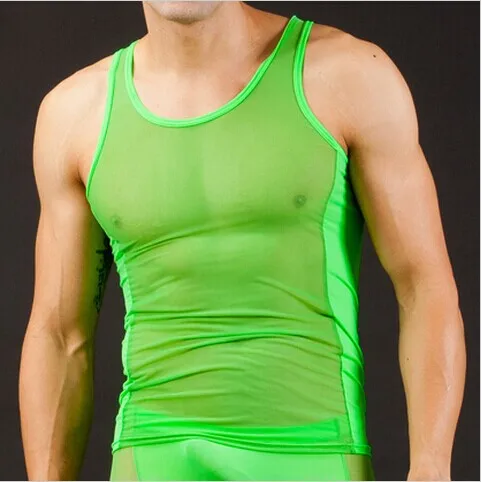 

Free shippingMen Hollow New Nylon Sexy Transparent Vest Breathable Sport Tank Top 5colors S M L
