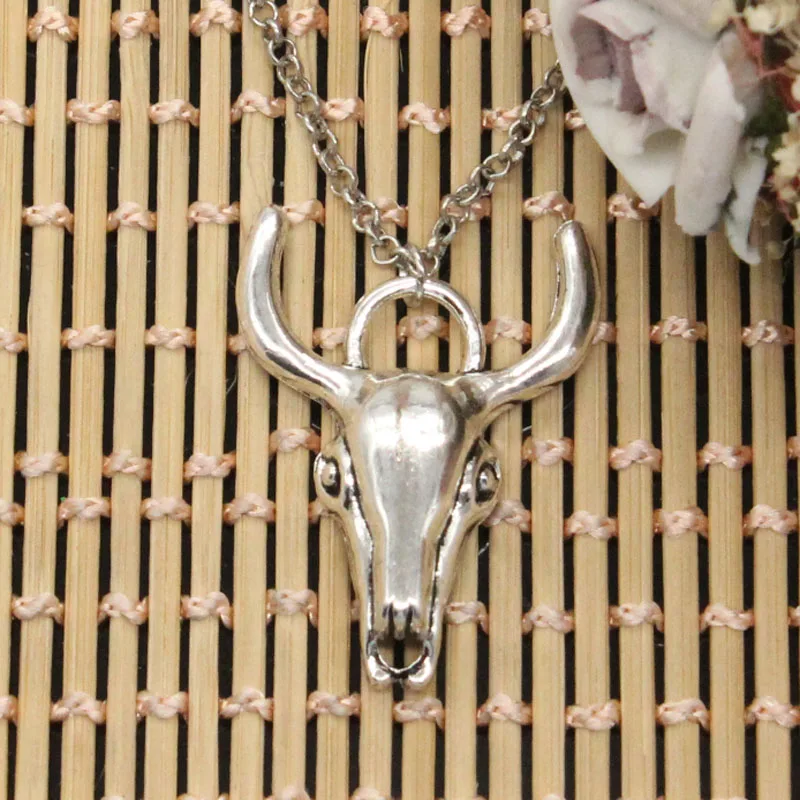 Новая Мода тибетский серебряный кулон череп бык голова быка чокер Шарм короткое длинное DIY ожерелье по Заводской Цене ювелирные изделия ручной работы - Окраска металла: round chain