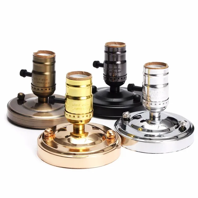 Vintage Lamp Base E27 E26 Electroplating Aluminum Retro Antique Vintage Lamp Base E27 E26 Electroplating Aluminum Retro Antique Edison Ceiling Light Bulb Socket Holder With Switch