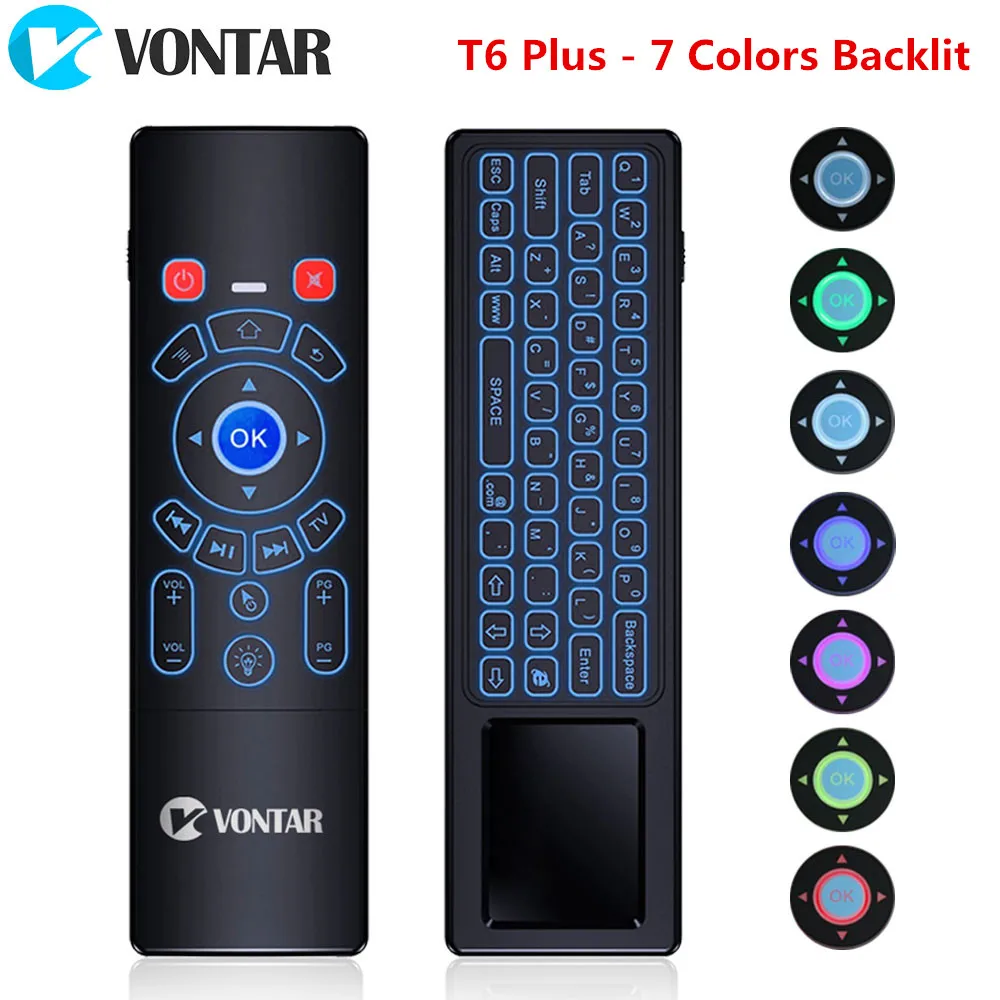 Cena Air mouse 2.4G bezprzewodowa klawiatura angielski rosyjski T6 Plus 7 kolory podświetlany touchpad pilot zdalnego sterowania dla tv box z androidem żarówka jak