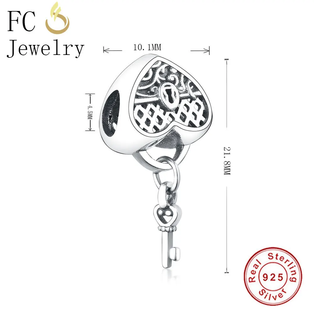 FC ювелирные изделия подходят Pandora браслет ожерелье 925 ключ из чистого серебра в сердце замок Любовь бисер женщин делая Berloque