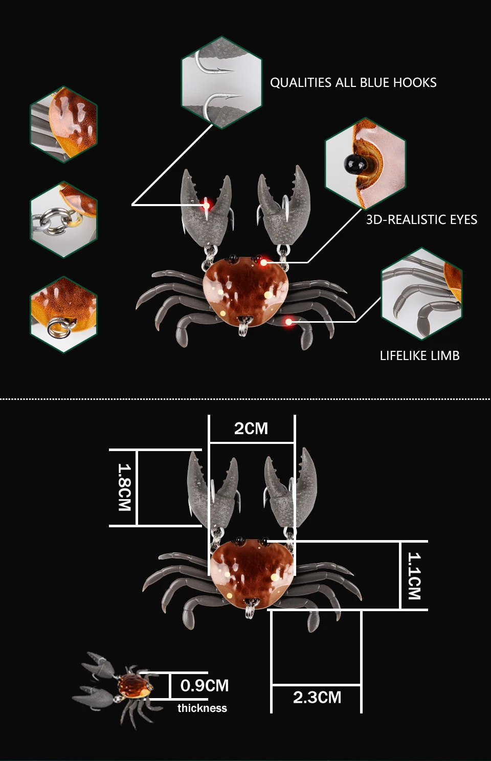 Приманка для ловли краба с 2 рыболовными крючками 2 см 4,6 г качественная профессиональная приманка для рыбалки на открытом воздухе 3D глаза
