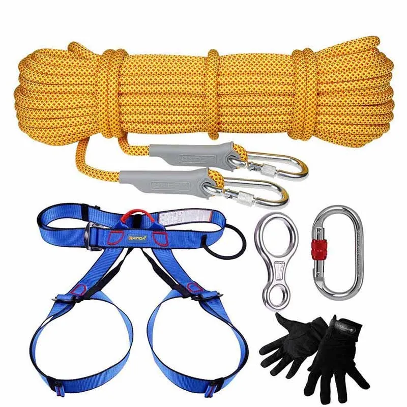 Outdoor Survival Set Half Body Safety Harness Seat Descender Carabiner  Rappelling Rope Equipment for Downhill Hiking Climbing