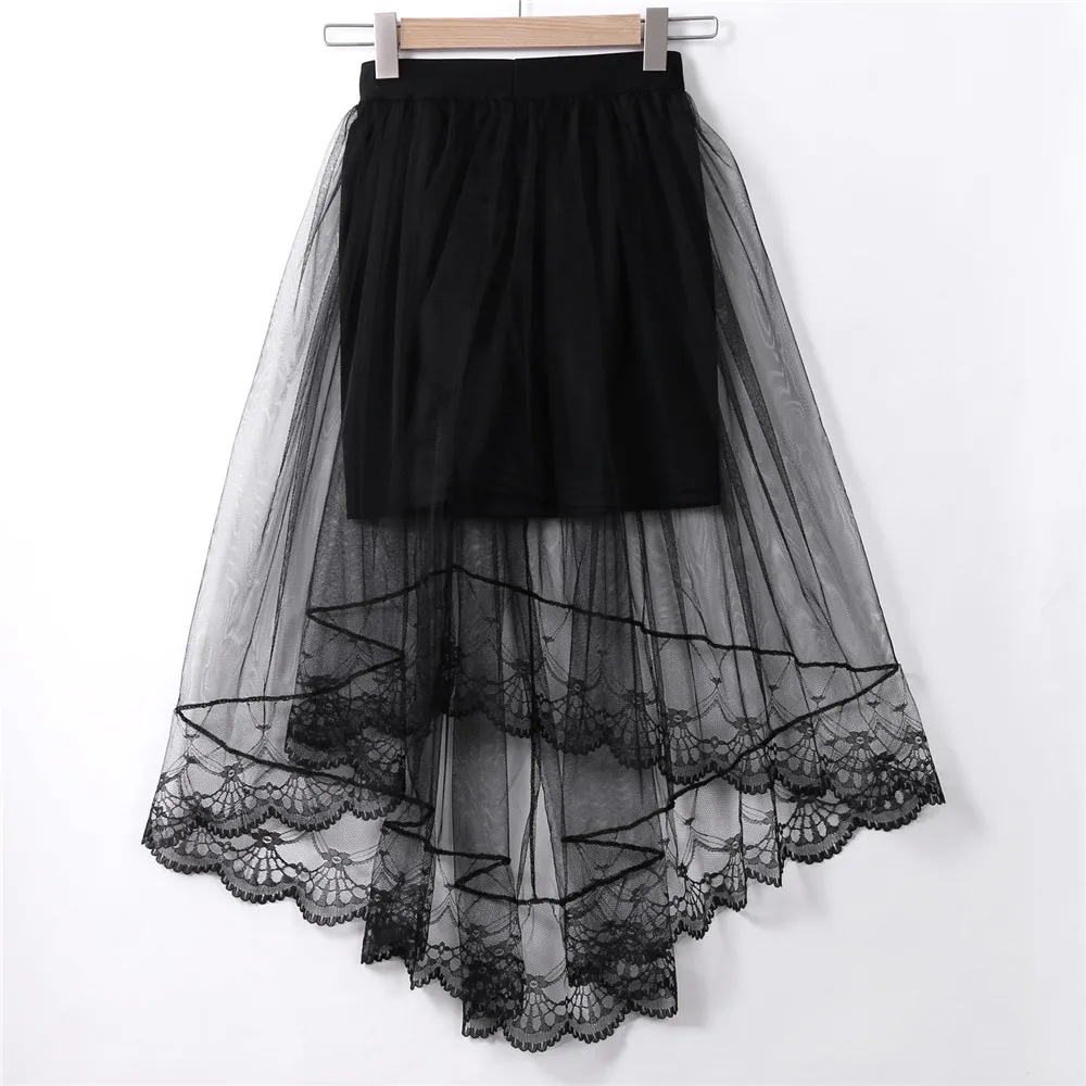 Hirigin Новая женская юбка с высокой талией и эластичной талией двухслойная однотонная Длинная пляжная юбка макси черная белая кружевная Лоскутная юбка