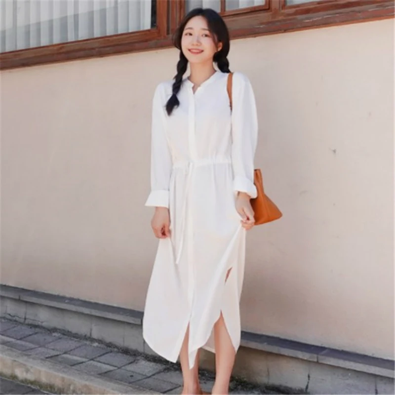 Spring 2019 Women's clothing dress The New fashion Medium and long section woman shirt Single-breasted Slim fit Summer dress