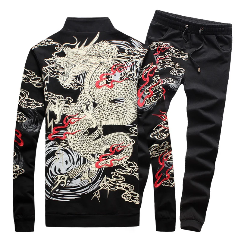 SHAN BAO 2017 New Fashion Mens Sets Chinese Style Dragon Print Mens Sportswear High Quality Mens Clothing Sets Suits For Men 5XL