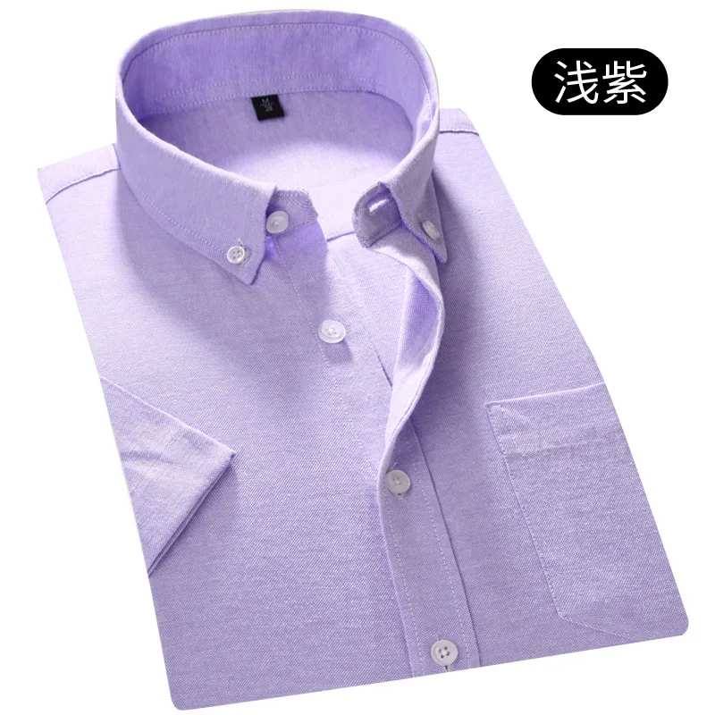 Лето Оксфорд Для мужчин рубашка короткий рукав Slim Fit Повседневное Мода Половина рукава Для мужчин s рубашки с коротким рукавом с воротником корейский уличная - Цвет: light purple