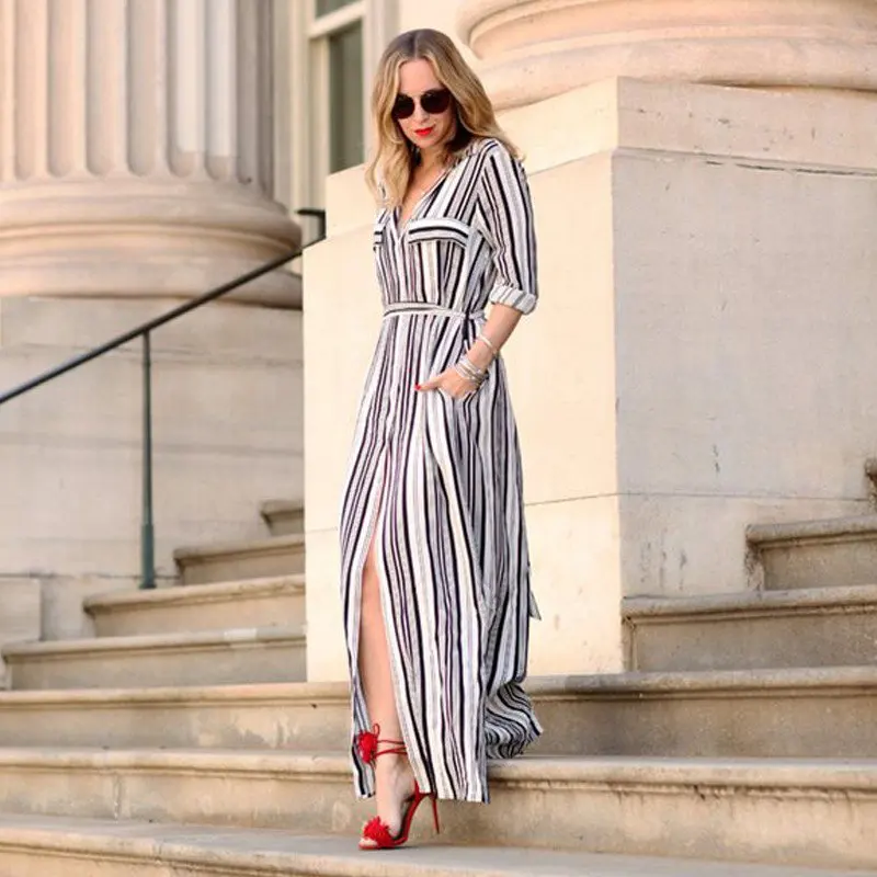 Ghazzi Women Dress Casaul Color Block Dress Striped Shirt Dress Maxi Dress Party Dress Ghazzi Women Dress Casaul Color Block Dress Striped Shirt Dress Maxi Dress Party Dress