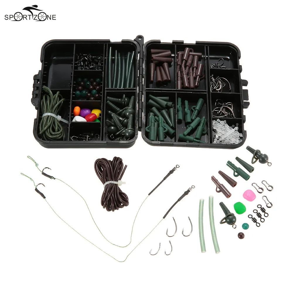 

155pcs Fishing Accessories Carp Fishing Clip Hooks Hair Rig Tubes Swivels Beads Sleeves In Fishing Tackle Box Fishing Gear Pesca