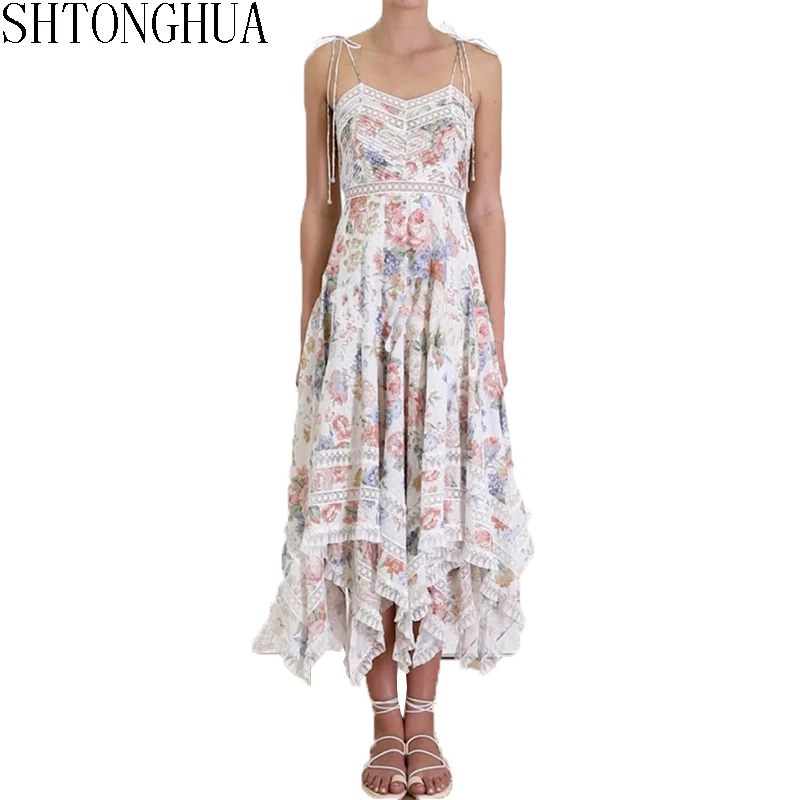 

New Sweet Flower Suspender with Irregularity dress for Spring and summer 2019 holiday lace dress