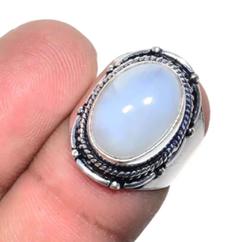 

Rainbow Moonstone Ring Silver Overlay over Copper , Size: 5.5, R5050