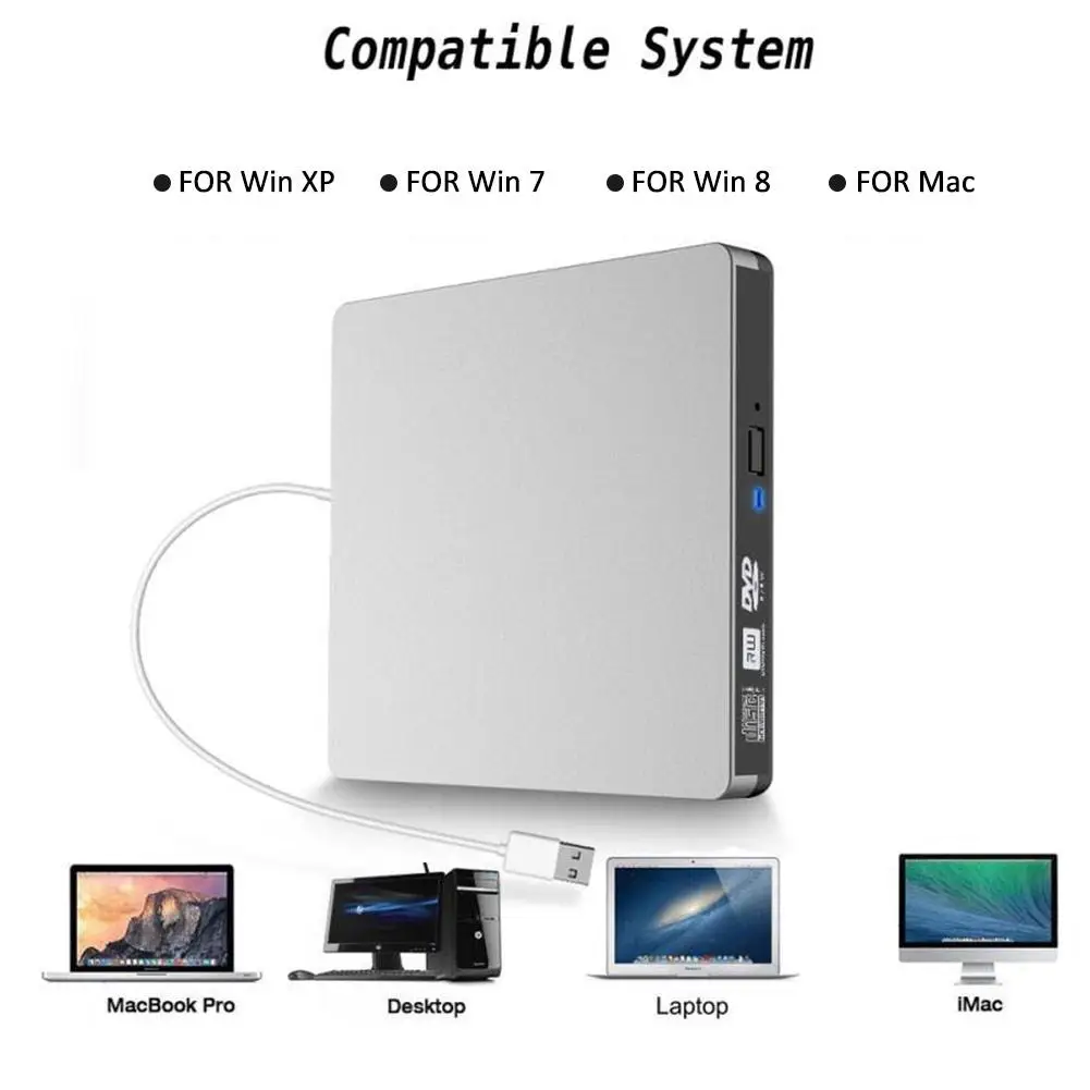 

USB 3.0 Mobile Drive DVD Recorder Silver and White External Laptop Desktop Optical Disk Driver Dropship 8.20