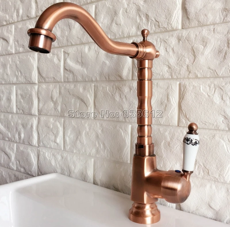 

Antique Red Copper Swivel Spout Kitchen & Bathroom Faucet Wash Basin Mixer Sink Taps Single Handle Single Hole Faucets Wnf400