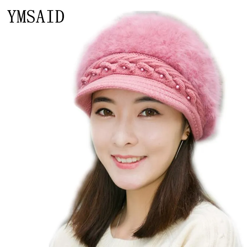 

Elegant Women Hat Winter & Fall Beanies Knitted Hats For Woman Rabbit Fur Cap Autumn And Winter Ladies Female Fashion Skullies