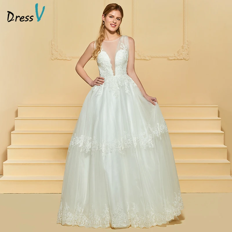 DressV цвета слоновой кости длинные свадебное платье без рукавов V Средства ухода за
