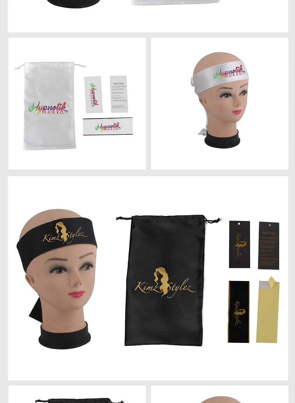 Custom brand logo printing Virgin Hair extensions wrapping bundles packaging satin silk storage bags,band tie,tag sticker labels