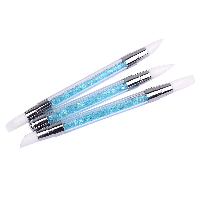 

3 pcs Beauty 2 Way Nail Art Silicone Sculpture Pen For Emboss Carving Craft Polish Rhinestone Handle Nail Art Salon Tool Set