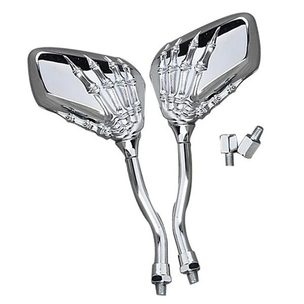Motorcycle-Mirror-Accessories-Parts-2-X-Universal-Motorcycle-Chrome-SKELETON-Skull-HAND-Claw-Side-Rear-View