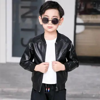 

2019 spring autumn new fashion brand Pu leather jackets baby boy zipper solid embroidery casual style coats outerwear tops ws74