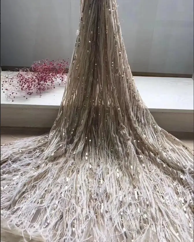 

beautiful embroidered tulle lace fabric Latest design JIANXI.C-52006 french net lace fabric with feather