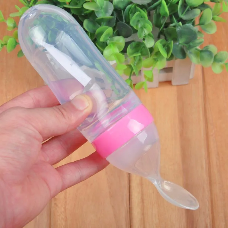 

1pc 90ml Soft Silicone Spoon Baby Rice Cereal Press Eat-bottle Weaning Food Supplement 5 Colors j2