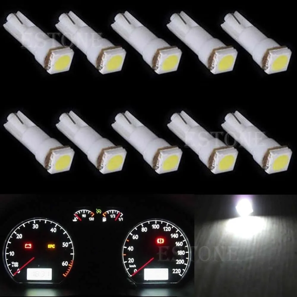 

Hot 10Pcs Car T5 5050 1SMD Wedge Xenon White Light Bulbs 74 17 18 37 70 2721