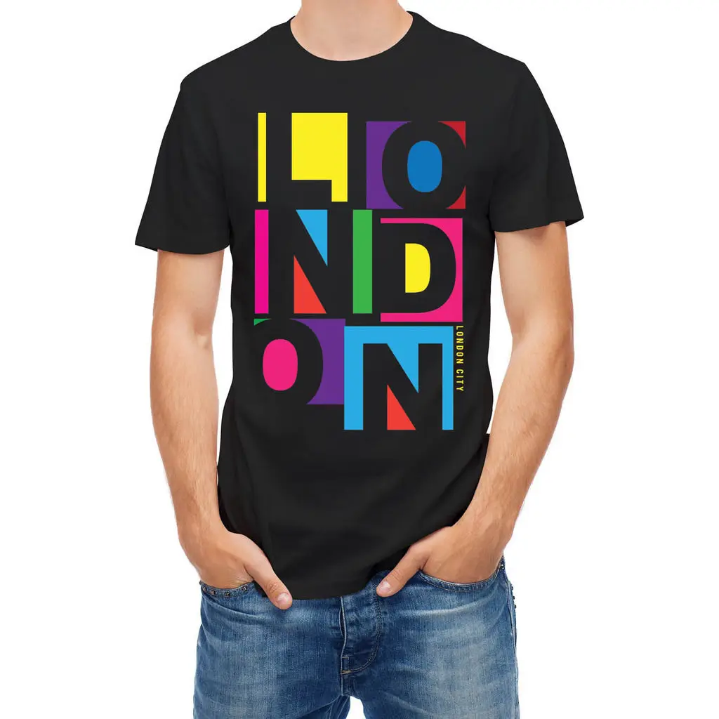 T Shirt London Typography Cotton Cool Design 3D Tee Shirts New Fashion T-Shirt Graphic Letter O Neck Short Sleeve Top | Мужская одежда