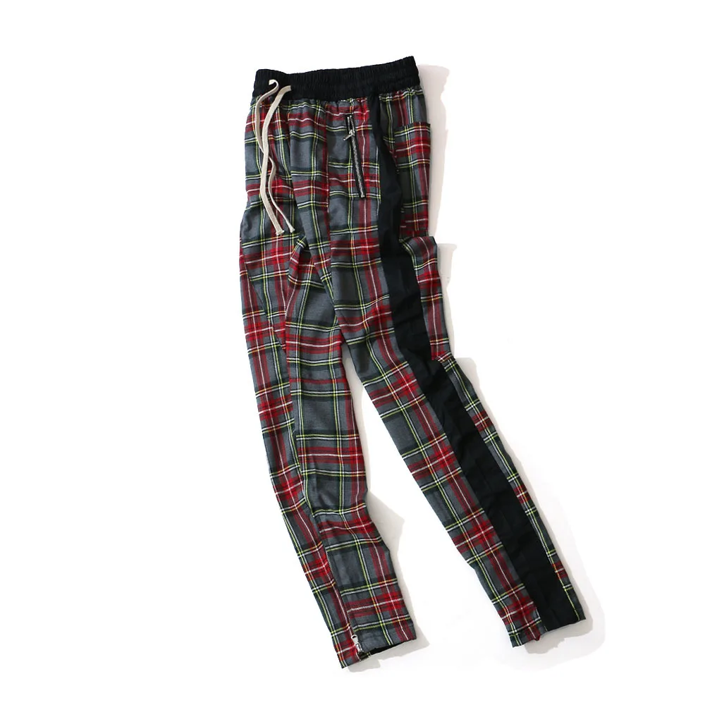 Винтажные шотландские клетчатые штаны для бега, мужские клетчатые спортивные штаны с завязками на лодыжке, на молнии, спортивные штаны в стиле хип-хоп - Цвет: Серый