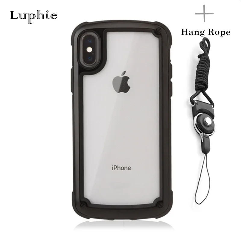 

LUPHIE Luxury Acrylic Transparent Back Phone Case For iPhone 6 6S 7 8 Plus X XS Max XR XS Shockproof Airbag Silicone Cases Cover