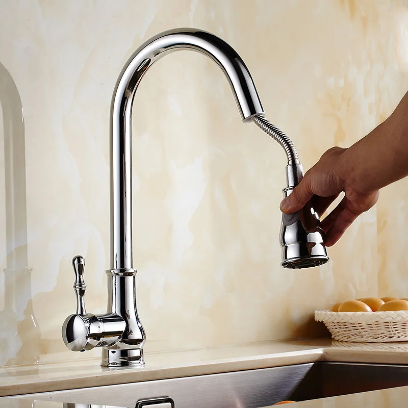 

OUYASHI Pull Out Kitchen Faucet 360 Degree single handle single hole deck mounted mixer tap water tap